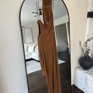 JLUXLABEL One Shoulder Brown Dress